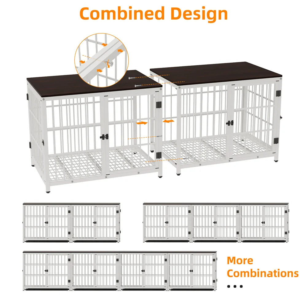 BORWART Indoor Wooden Furniture Dog Crate/Play Pen with 3 Removable Door Trays.