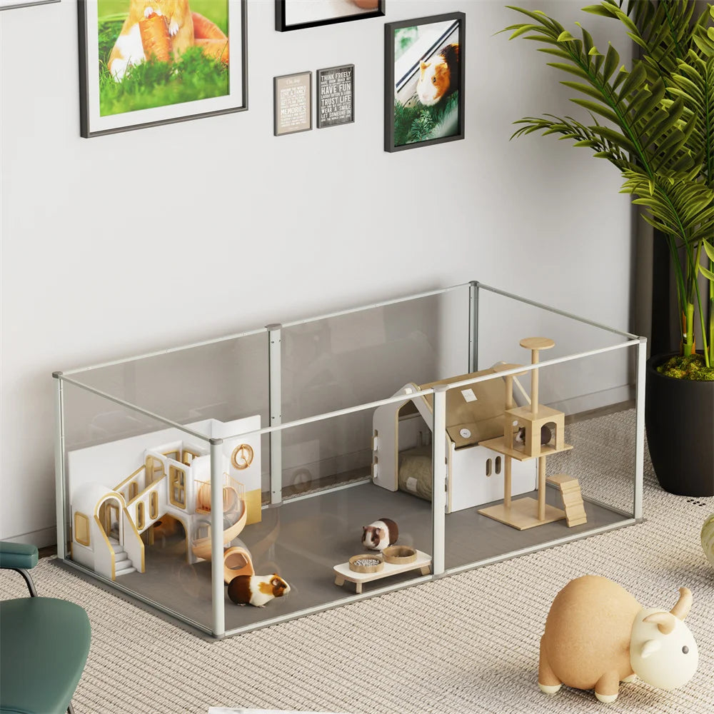 BORWART 6 Panels Acrylic Play Pen Whelping for Kittens, Puppies, Rabbits, Guinea Pig & Small Animals.